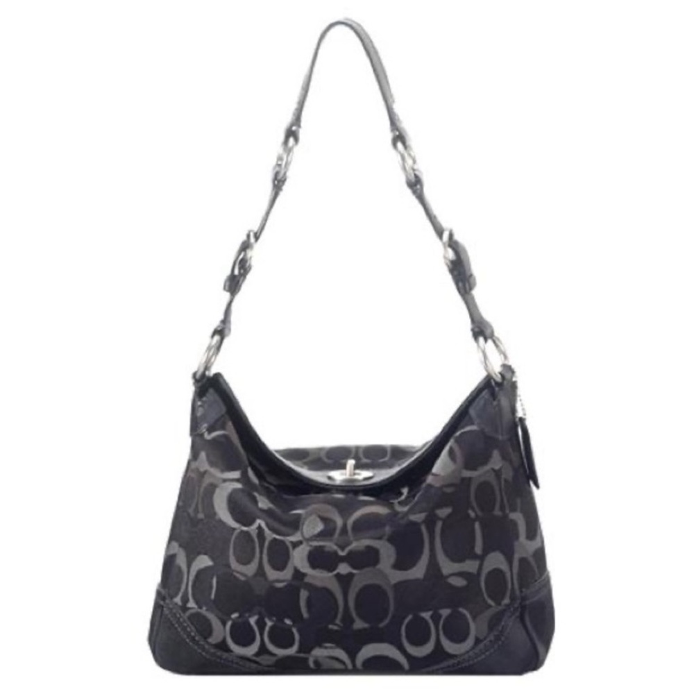 Vintage Coach Chelsea Signature Black Canvas Turnlock Hobo Shoulder handbag